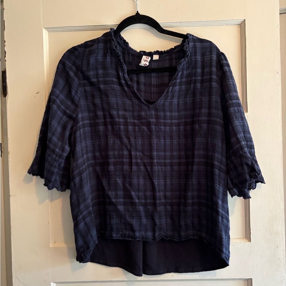 Dolan Dark Blue Checkered Blouse